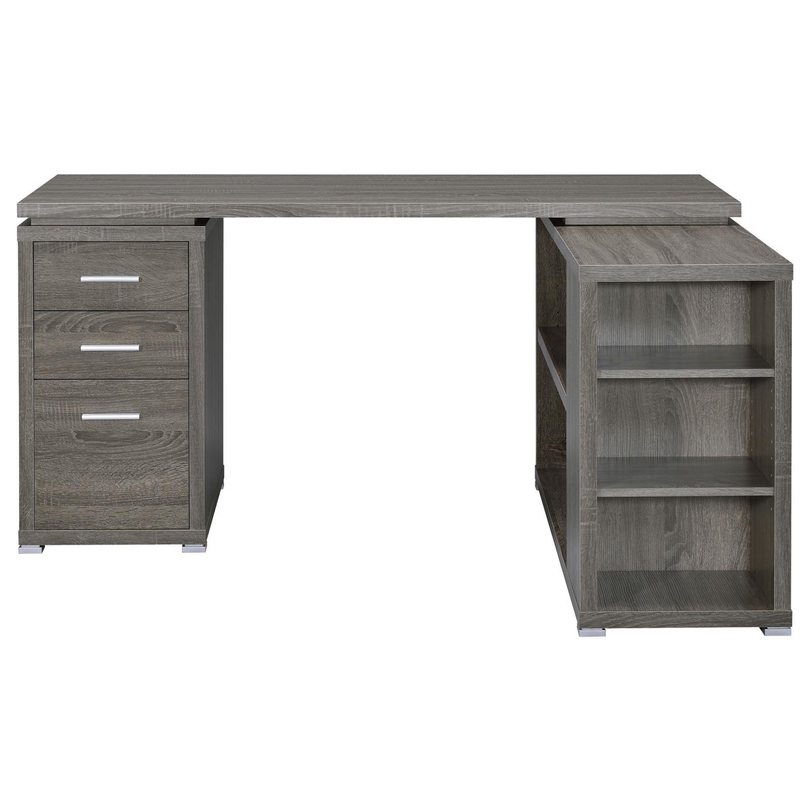 Yvette Natural Grey L-shape Office Desk open file cabinet drawer