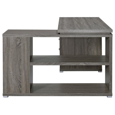 Yvette Natural Grey L-shape Office Desk slide-out keyboard tray detail