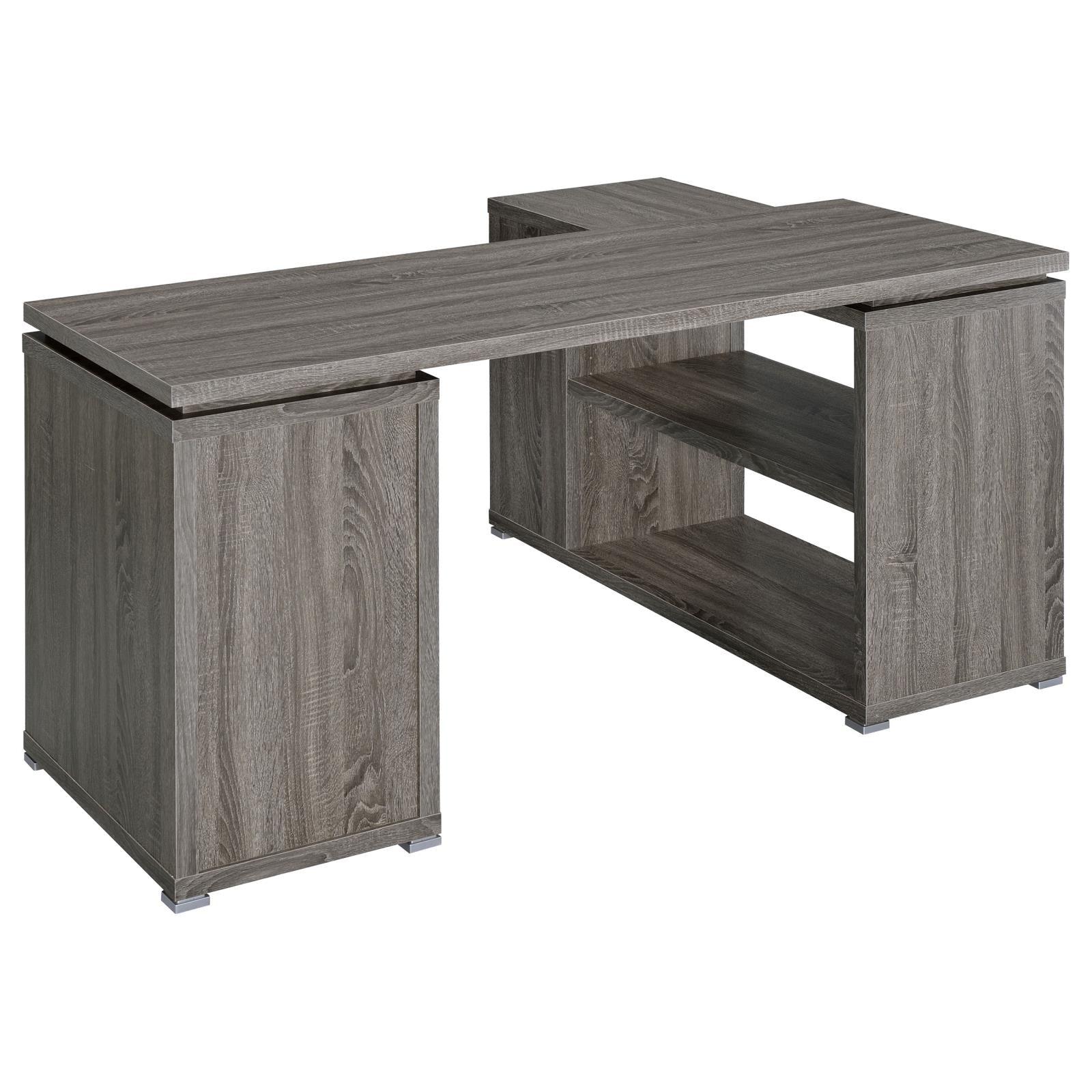 Yvette Natural Grey L-shape Office Desk showing spacious desktop surface