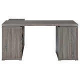 Yvette Natural Grey L-shape Office Desk with office chair in workspace