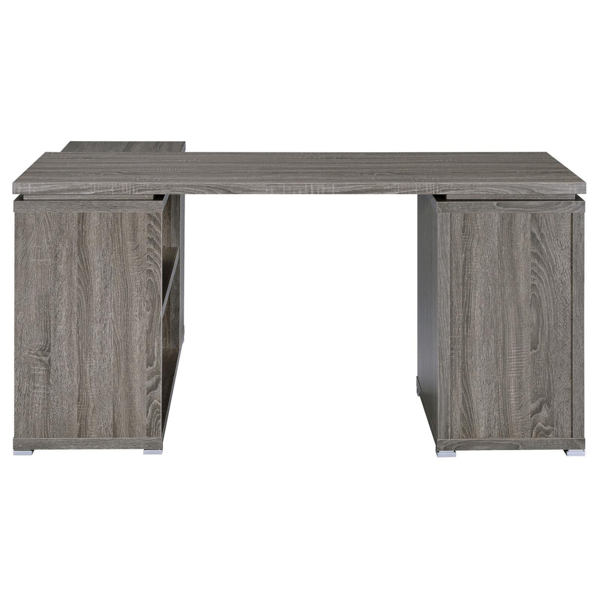 Yvette Natural Grey L-shape Office Desk with office chair in workspace