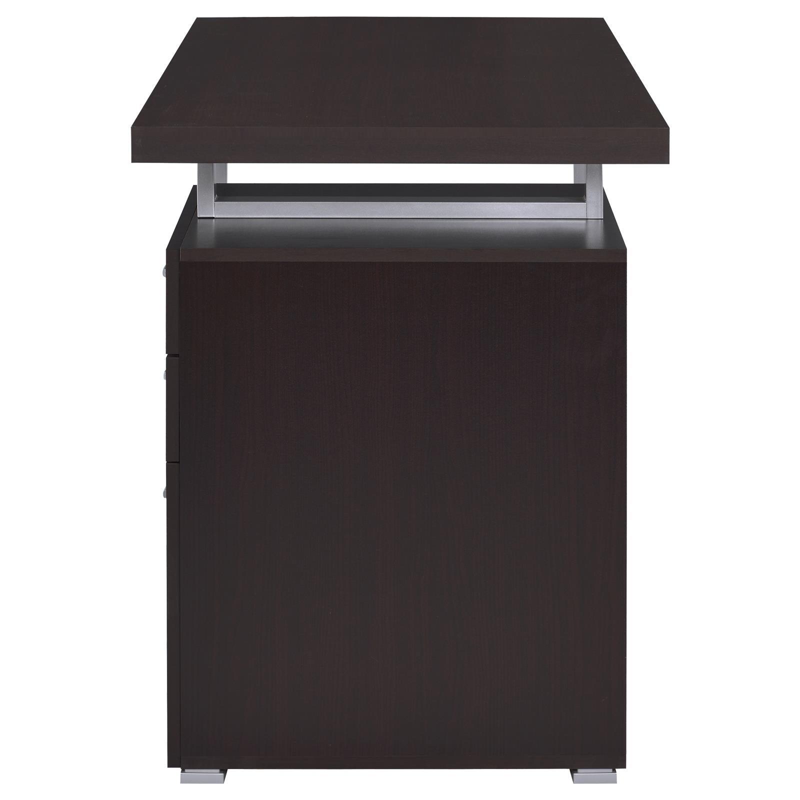 Brennan Desk showing silver metal frame and finished back panel