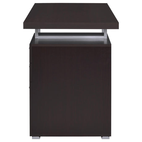 Brennan Desk showing silver metal frame and finished back panel