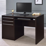 Halston Deep Cappuccino Connect-It Office Desk front angle with glass top