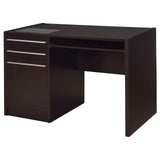 Close-up of Halston desk tempered glass insert and drawers
