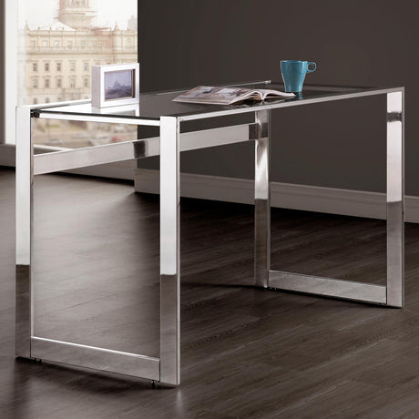 Hartford Chrome Glass Top Writing Desk - front angle
