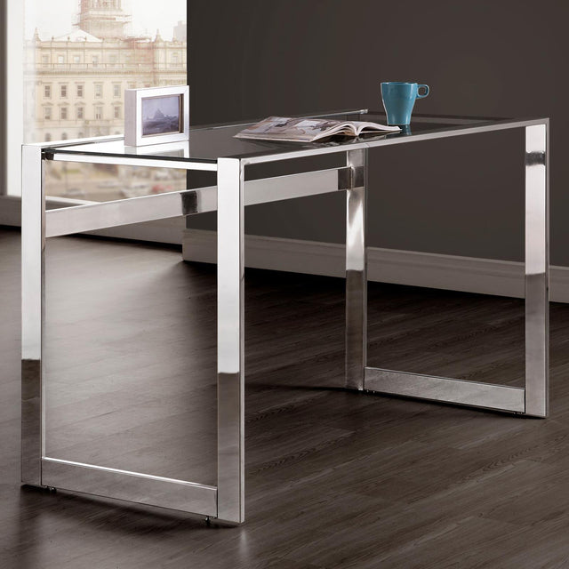 Hartford Chrome Glass Top Writing Desk - front angle