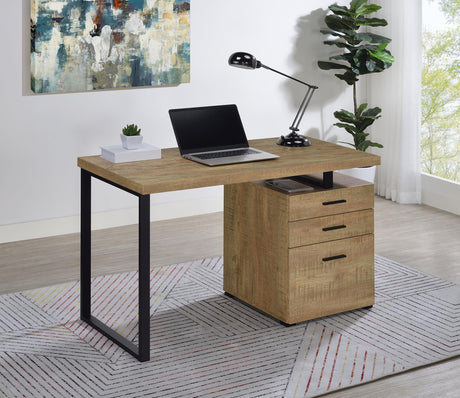 Side view of Brennan 3-drawer office desk in mango finish