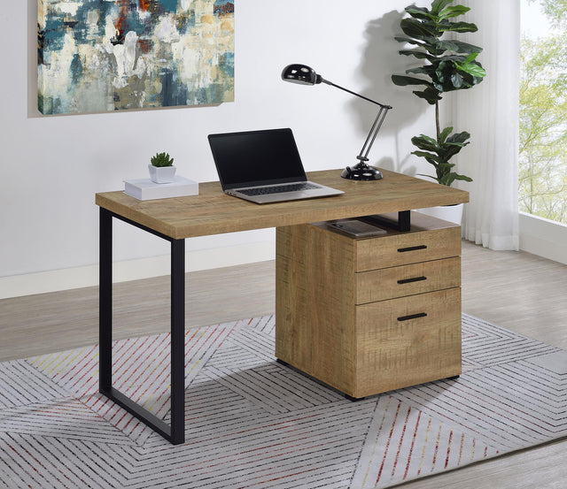 Side view of Brennan 3-drawer office desk in mango finish