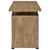 Storage cabinet door open showing interior space