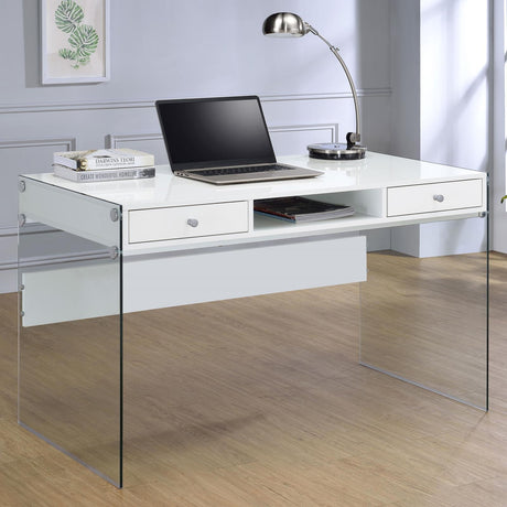 Dobrev Glossy White Writing Desk front view