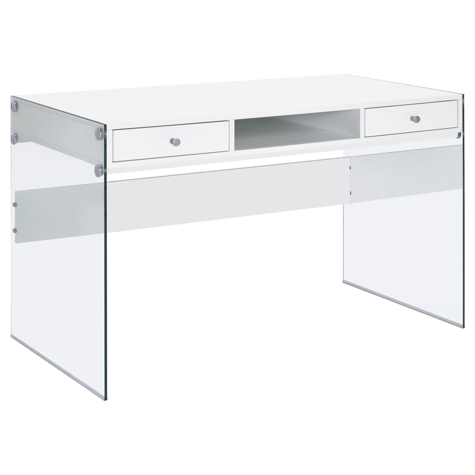 Side view of Dobrev Writing Desk showing metal legs