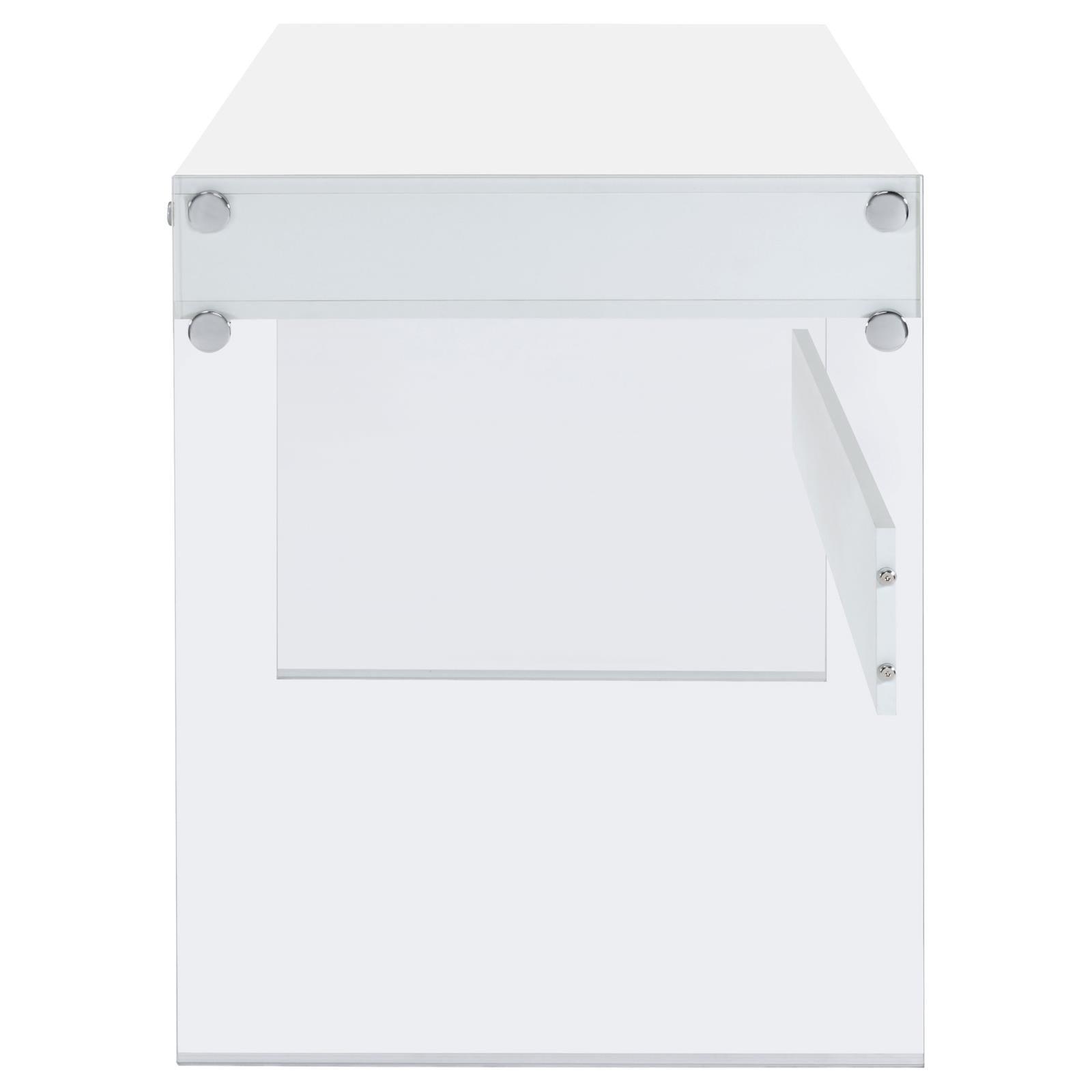 Dobrev Desk drawers opened showing storage