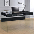 Dobrev Black Writing Desk with glass panels, angled front view