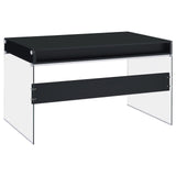 Side view of Dobrev Writing Desk highlighting glass panels