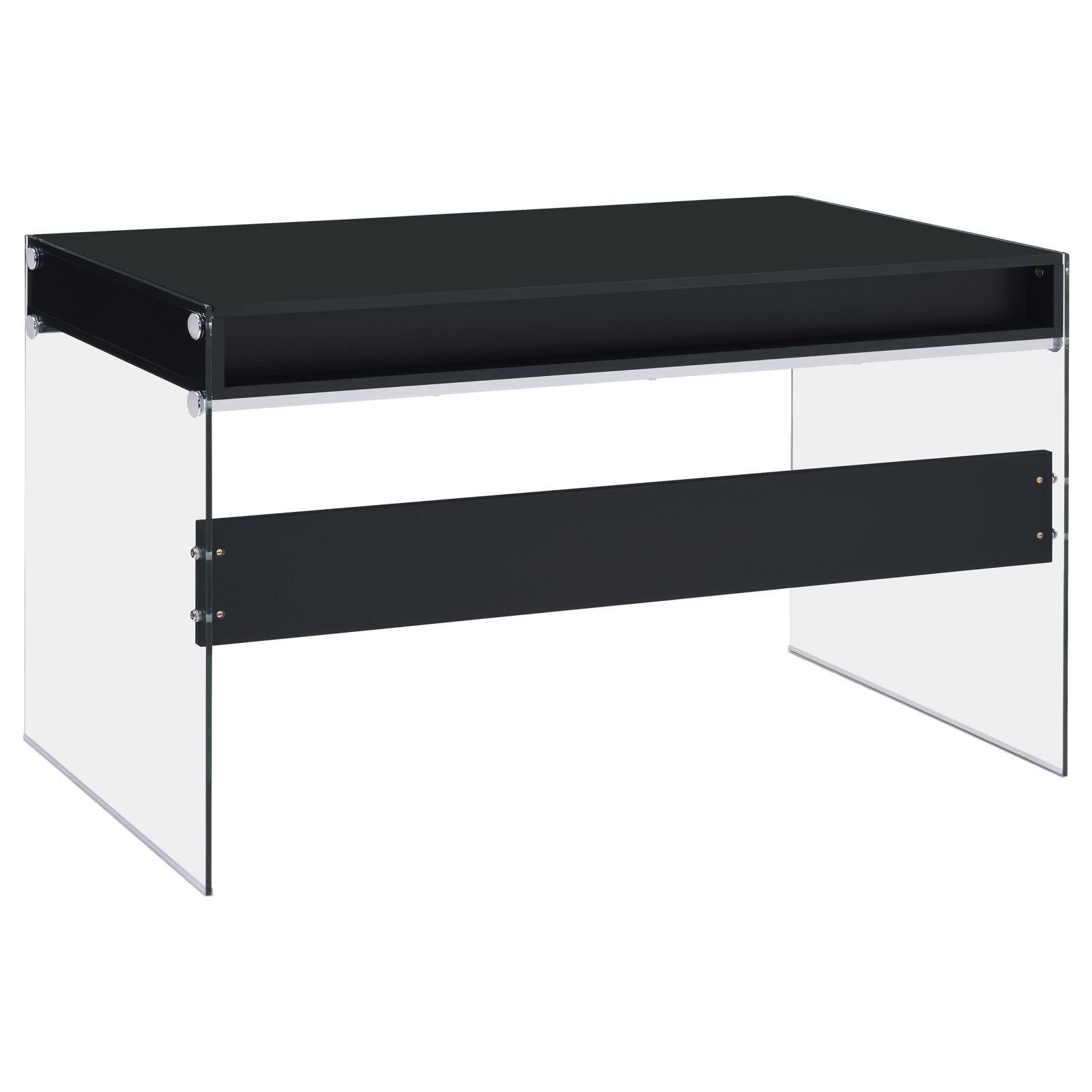 Side view of Dobrev Writing Desk highlighting glass panels