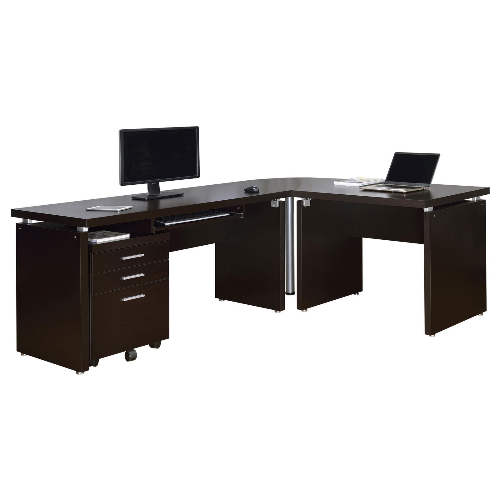 Skylar L-shape desk with drawers in cappuccino finish