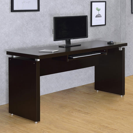 Skylar Computer Desk in warm cappuccino finish with keyboard drawer