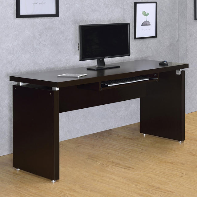 Skylar Computer Desk in warm cappuccino finish with keyboard drawer