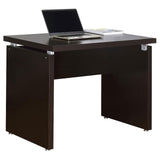 Top view showing floating desk surface in cappuccino finish