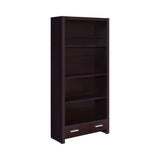 Side view of Skylar 5-shelf cappuccino bookcase