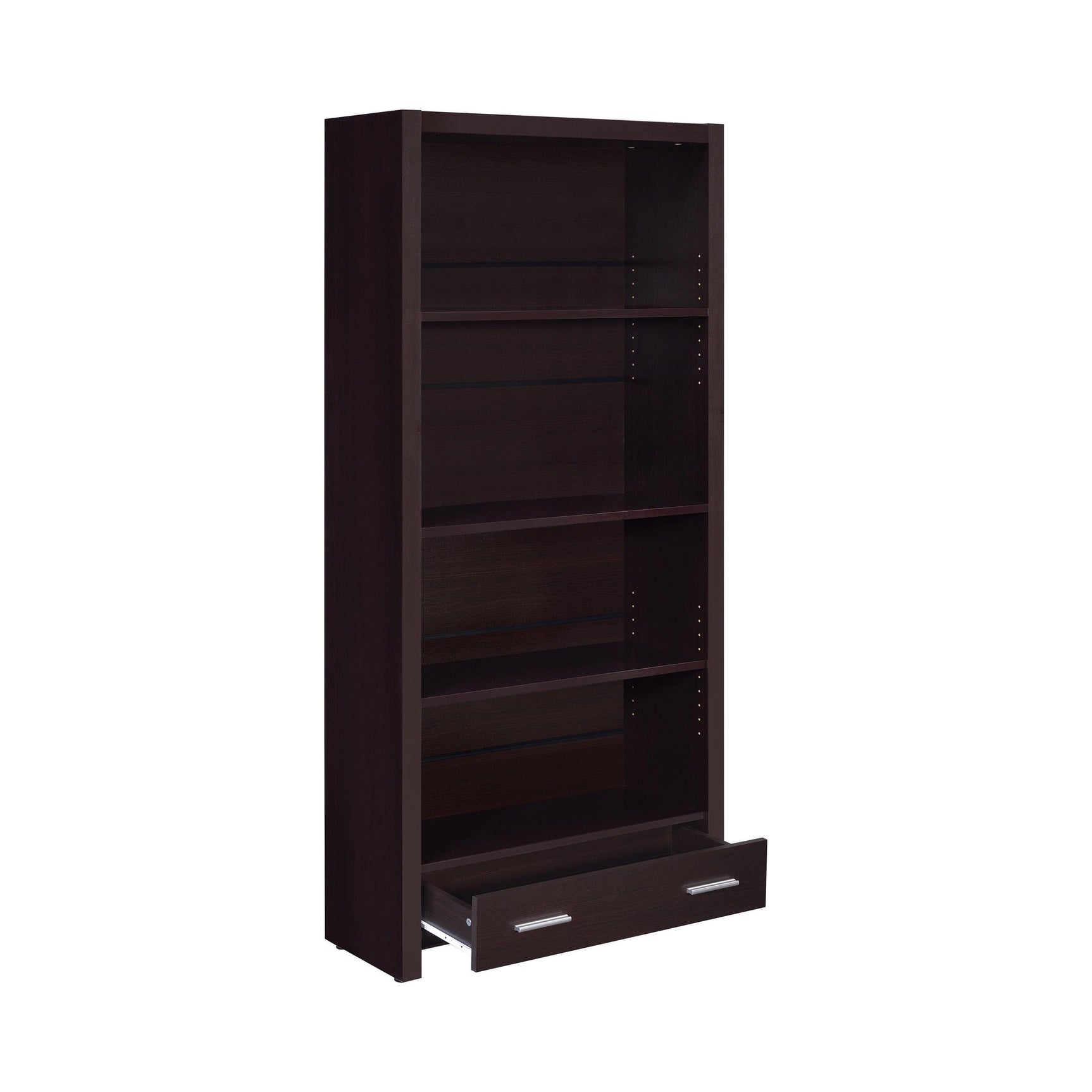 Skylar bookcase with books and decor displayed on shelves