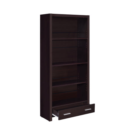 Skylar bookcase with books and decor displayed on shelves