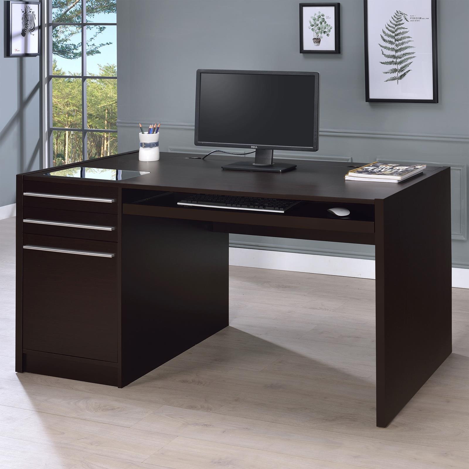 Halston 3-Drawer Connect-it Office Desk Cappuccino, angled view