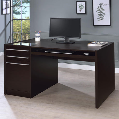 Halston 3-Drawer Connect-it Office Desk Cappuccino, angled view