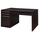 Halston Office Desk cappuccino finish drawer open detail
