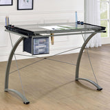 Side view of Melo Champagne Drafting Desk highlighting adjustable legs