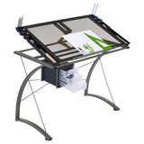 Three drawers of Melo Drafting Desk with champagne finish