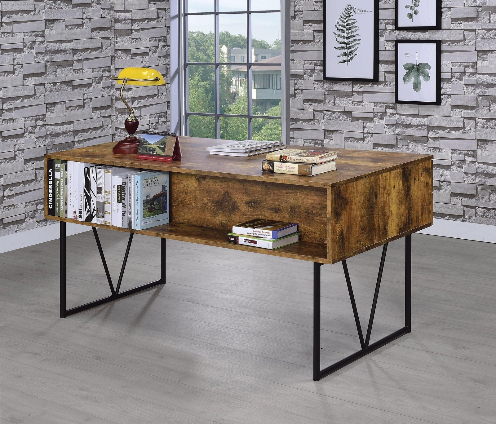 Analiese 2-Piece 3-Drawer Writing Desk Set Antique Nutmeg And Black - Ella Furniture