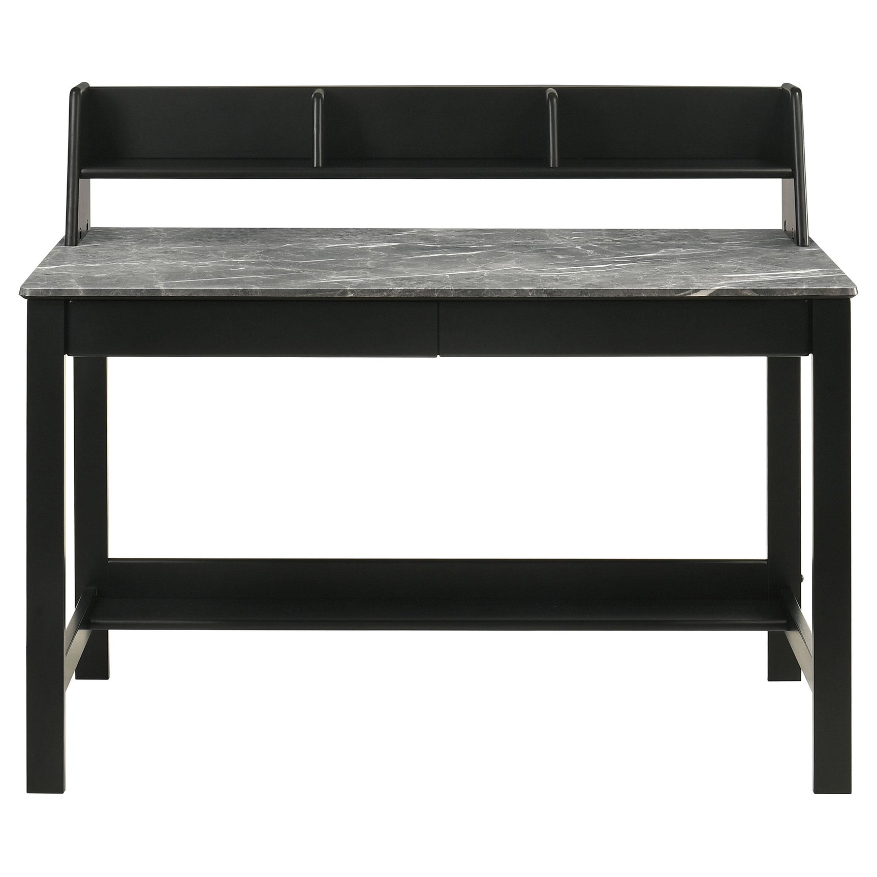 Rubberwood frame and stretcher details on Besler desk