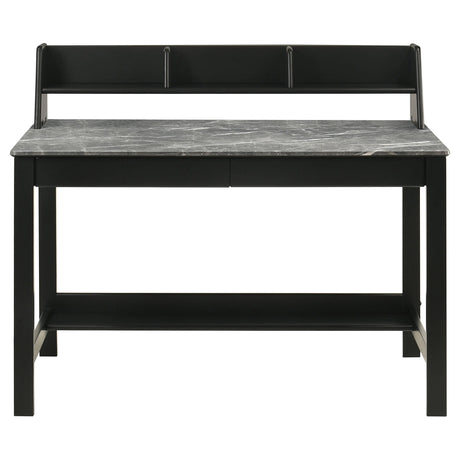 Rubberwood frame and stretcher details on Besler desk