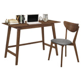 Writing desk with drawers and slanted legs in walnut finish