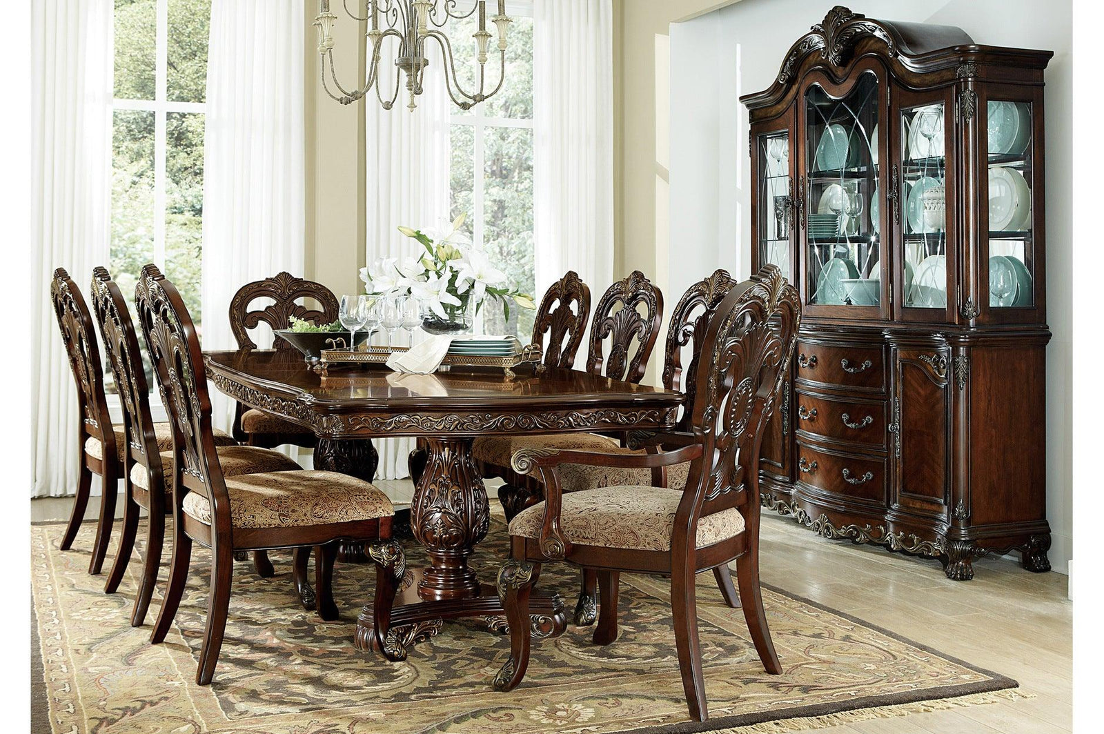 Deryn Park Cherry Traditional Solid Wood Plush Upholstered Seat Rectangular Dining Room Set - Ella Furniture