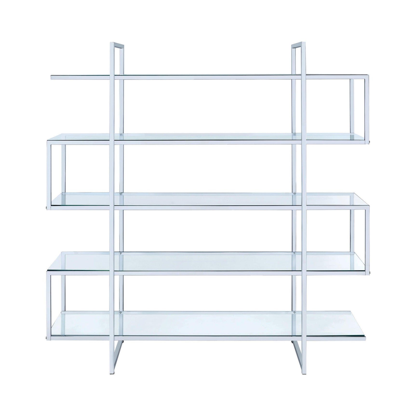Side view of Sema 5-Shelf chrome and glass bookcase