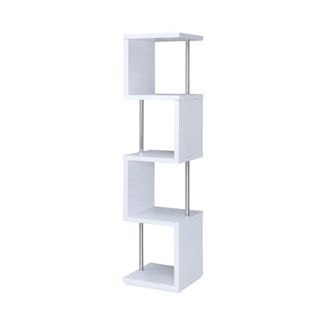 Baxter 4-Shelf Bookcase in white and chrome side view