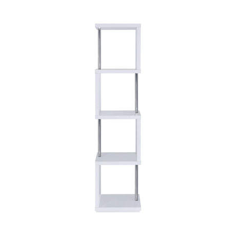 Close-up of chrome metal supports on Baxter bookcase