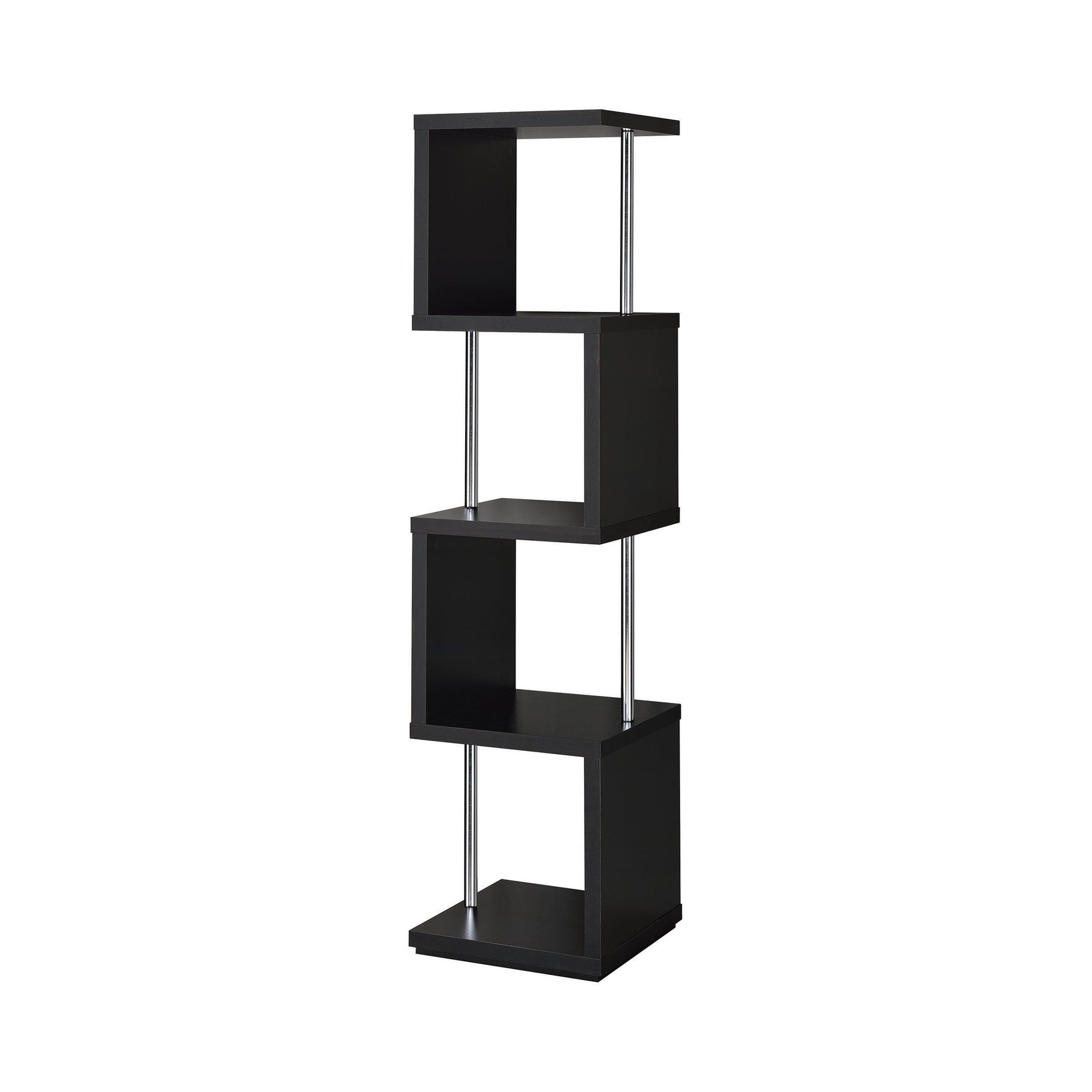 Baxter 4-Shelf Bookcase Black and Chrome side angle