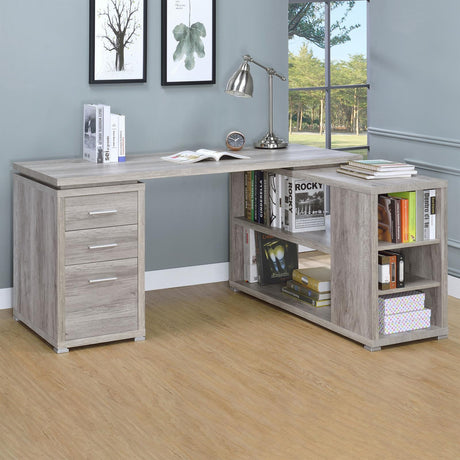 Yvette Naturak Driftwood L-shape Office Desk front view