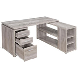 Yvette Naturak Driftwood L-shape Office Desk showing drawers