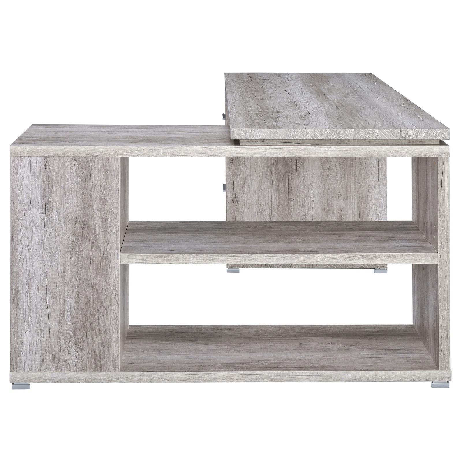 Yvette Naturak Driftwood L-shape Office Desk cable management ports