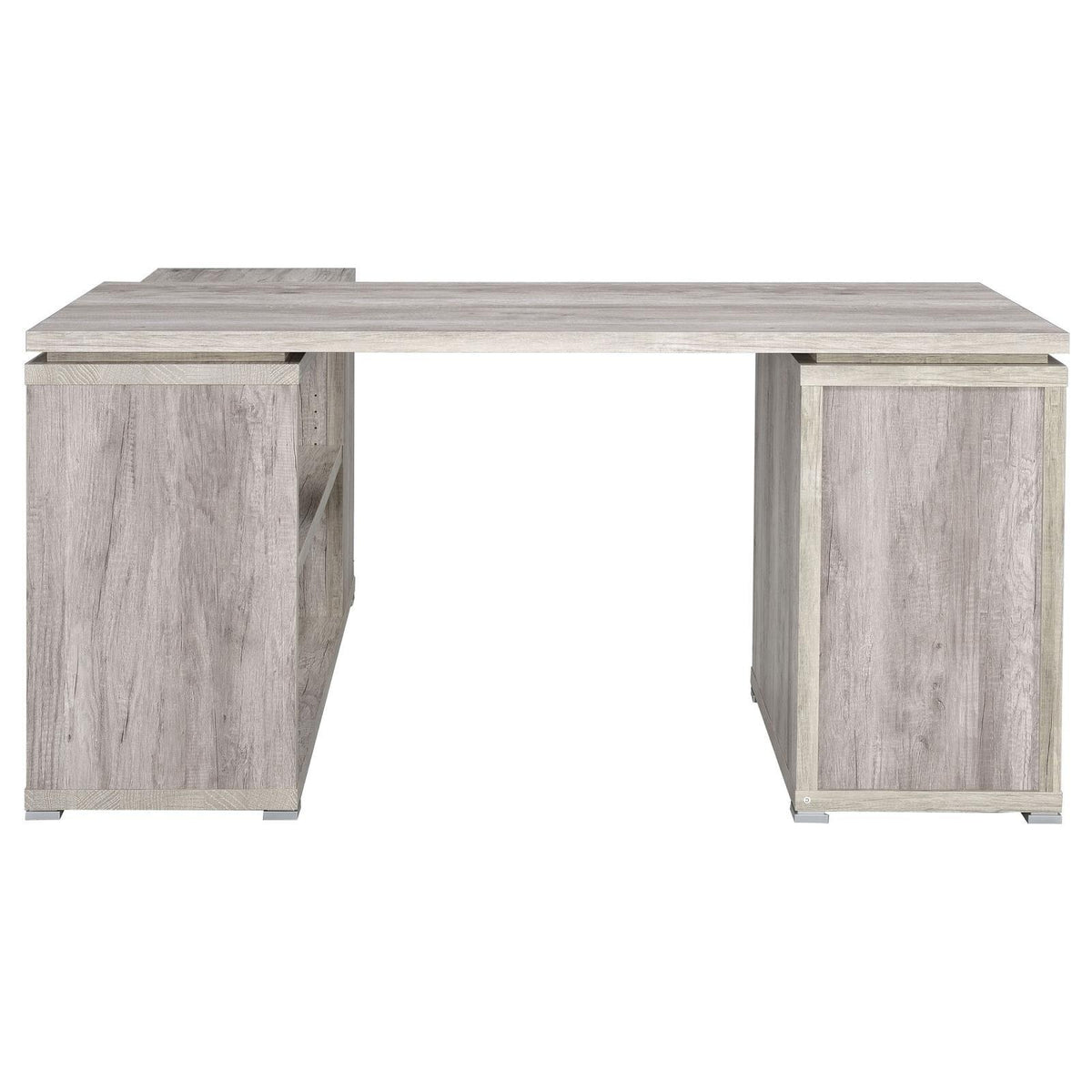 Yvette Naturak Driftwood L-shape Office Desk open shelves detail