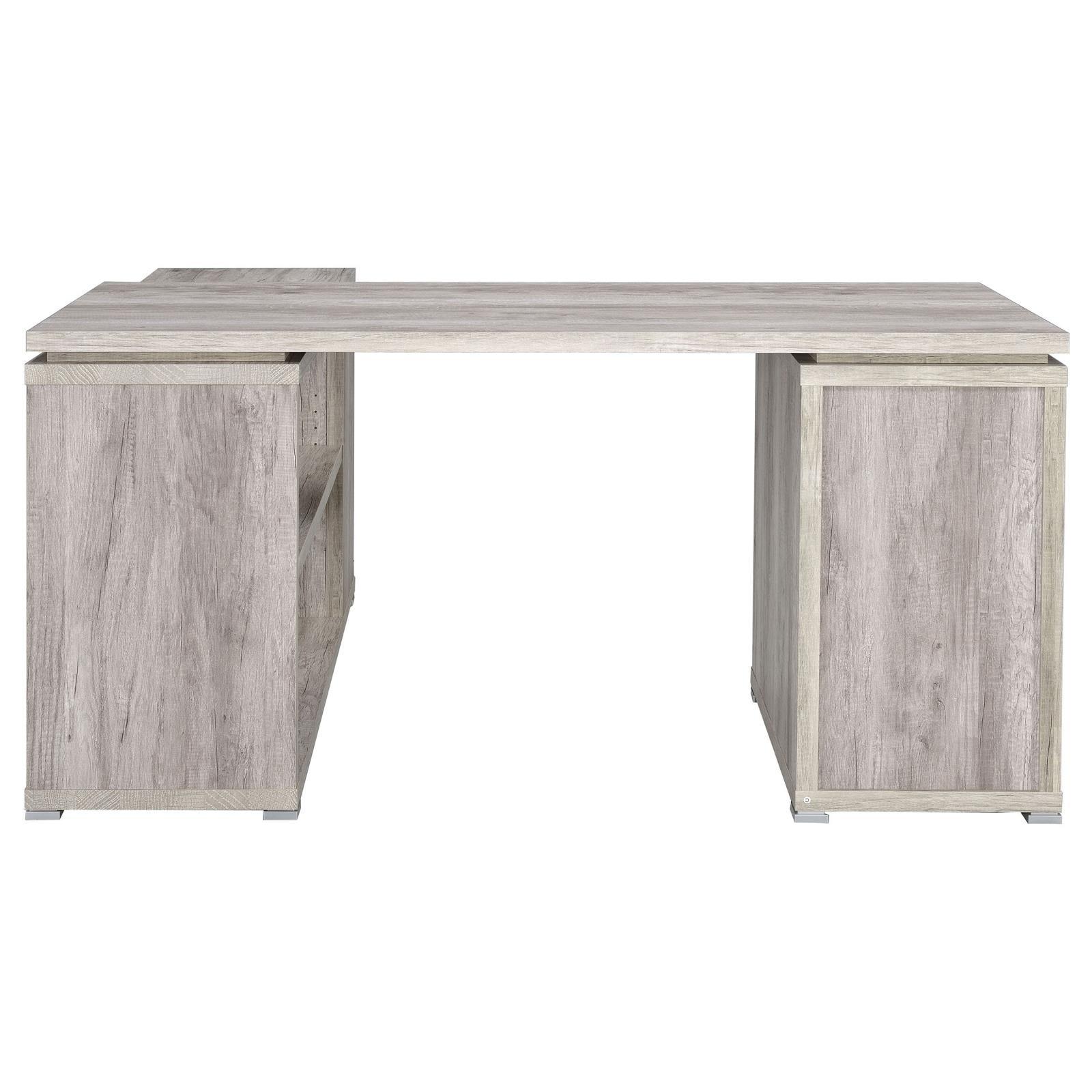 Yvette Naturak Driftwood L-shape Office Desk open shelves detail