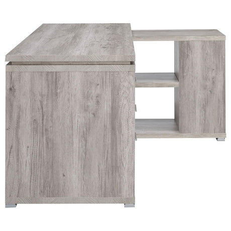 Yvette Naturak Driftwood L-shape Office Desk filing cabinet drawer