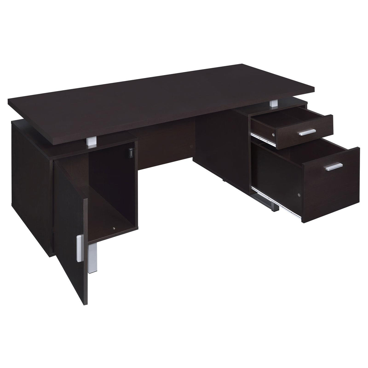 Top surface of Lawtey cappuccino desk with built-in charging station