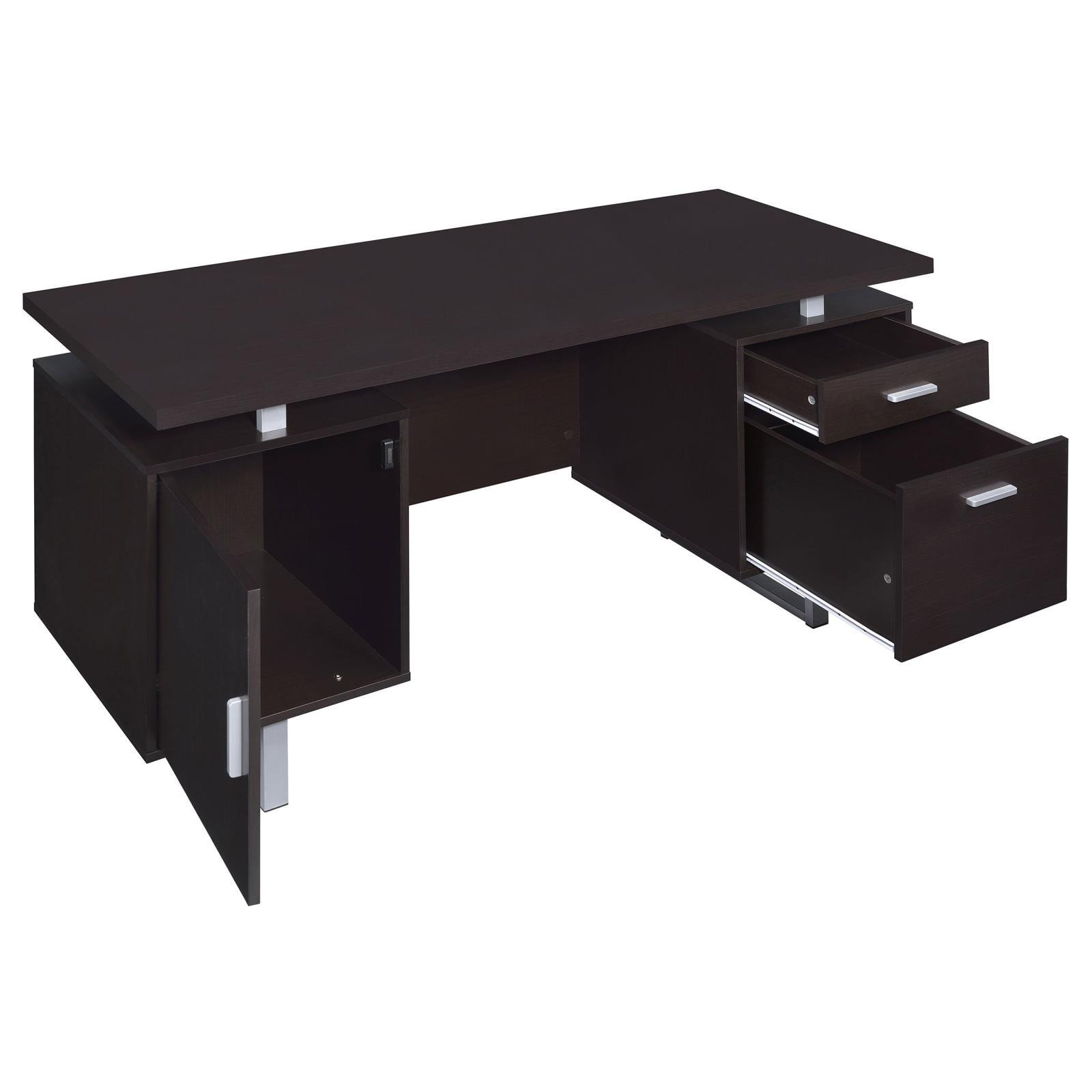 Top surface of Lawtey cappuccino desk with built-in charging station