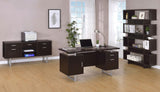 Side view of Lawtey Cappuccino office desk highlighting metal legs